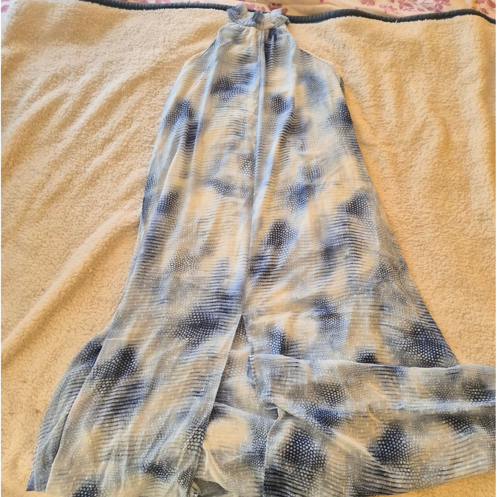 Tyche Blue Snakeskin Print Halter Maxi Dress Womens Medium Made In Usa Lagenlook